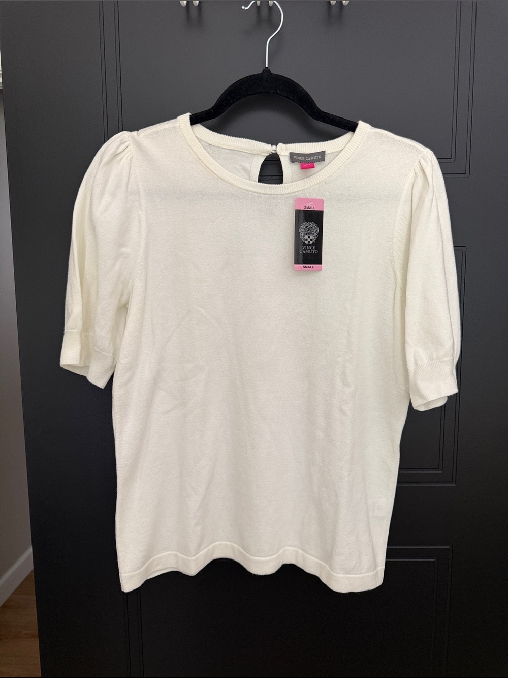 Vince Camuto Cream Short-Sleeve Puff Shoulder Knit Top